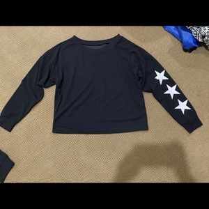 A leisure set of a long sleeve and pants.